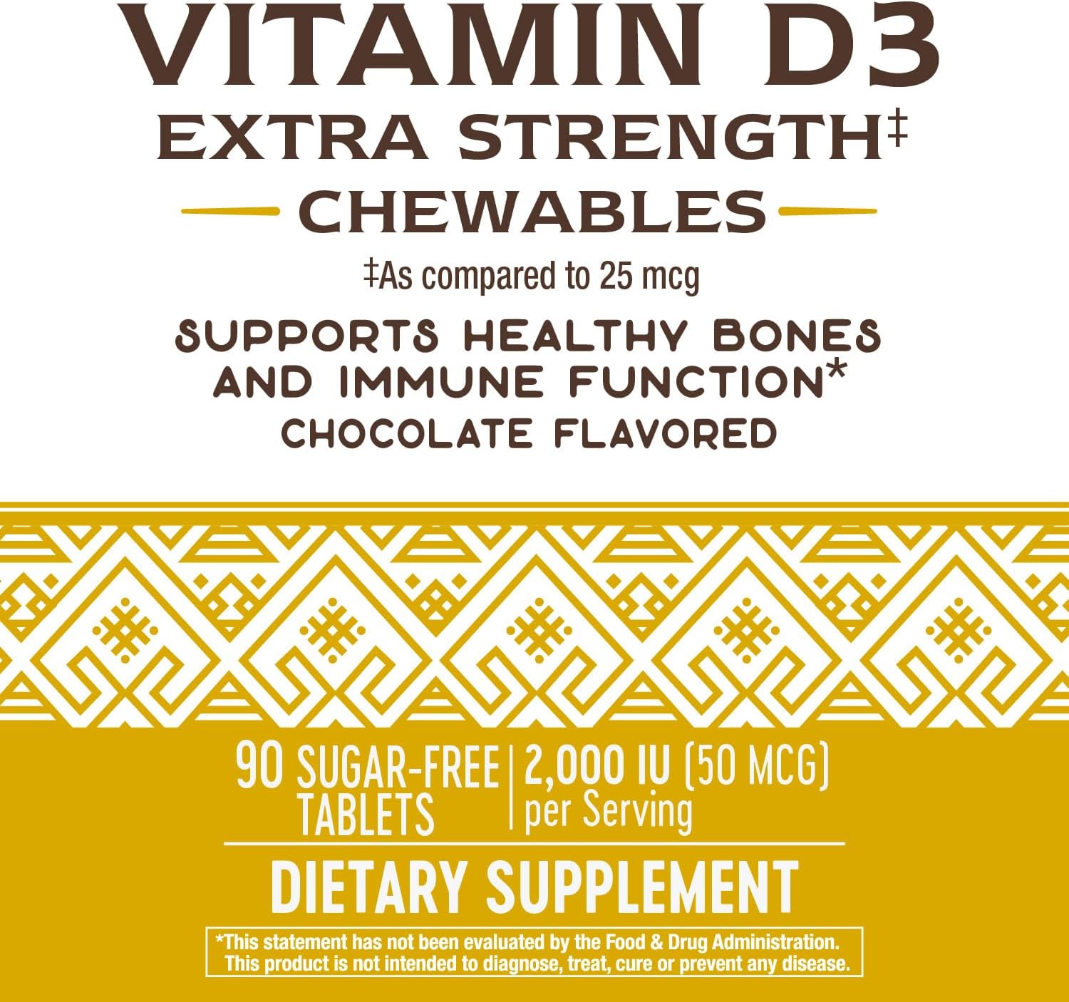 Nature's Way Vitamina D3 Extra Strength, Sin Azúcar, Sabor Chocolate, 90 Comprimidos Masticables
