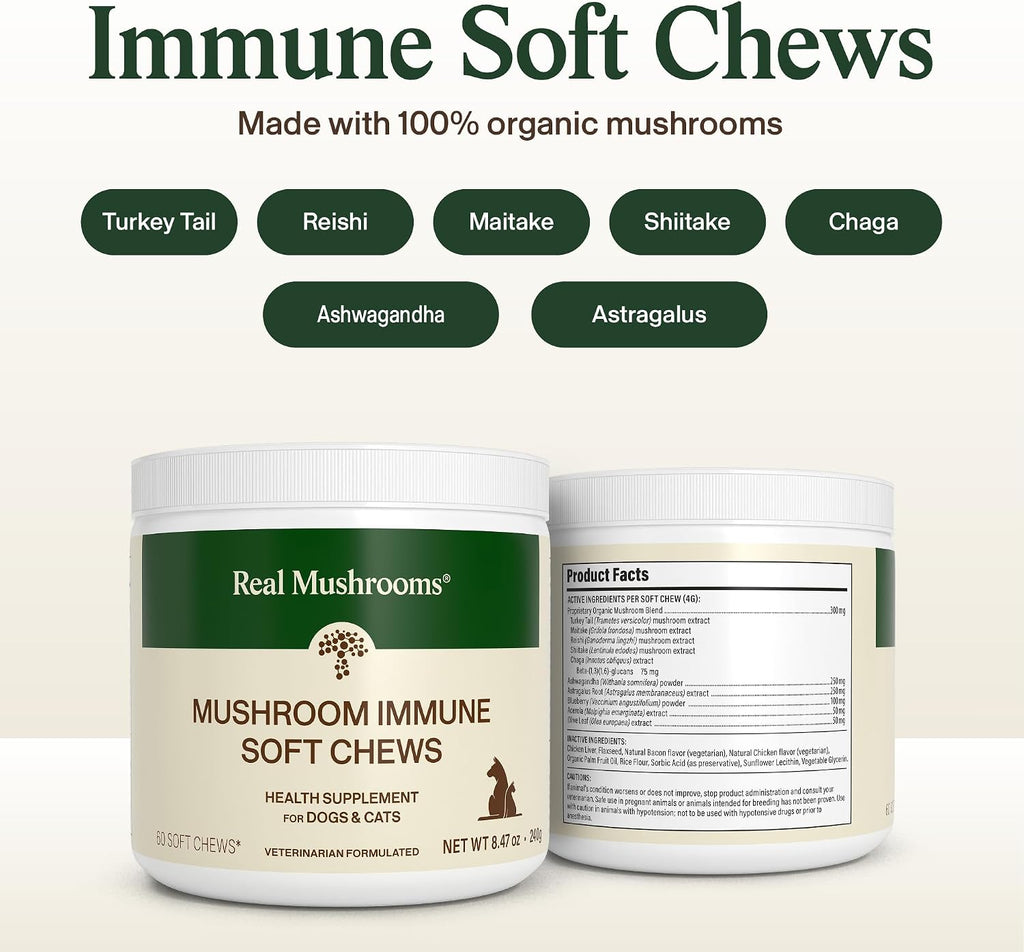 Real Mushroom Immune Pet Chews – 60 Masticables para Perros y Gatos
