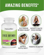 NaturalSlim Stress Defender Suplemento para el Estrés, Fórmula de Equilibrio de Cortisol con Vitamina B5 y L-Tirosina, Apoyo al Sueño y Metabolismo, 180 Cápsulas Vegetales (3 Paquetes)