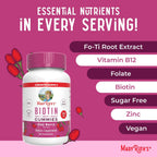 MARYRUTH'S Organics Biotin Gummies - Gominolas de Biotina 2500 μg | Sin Azúcar | Vegano | 60 Unidades