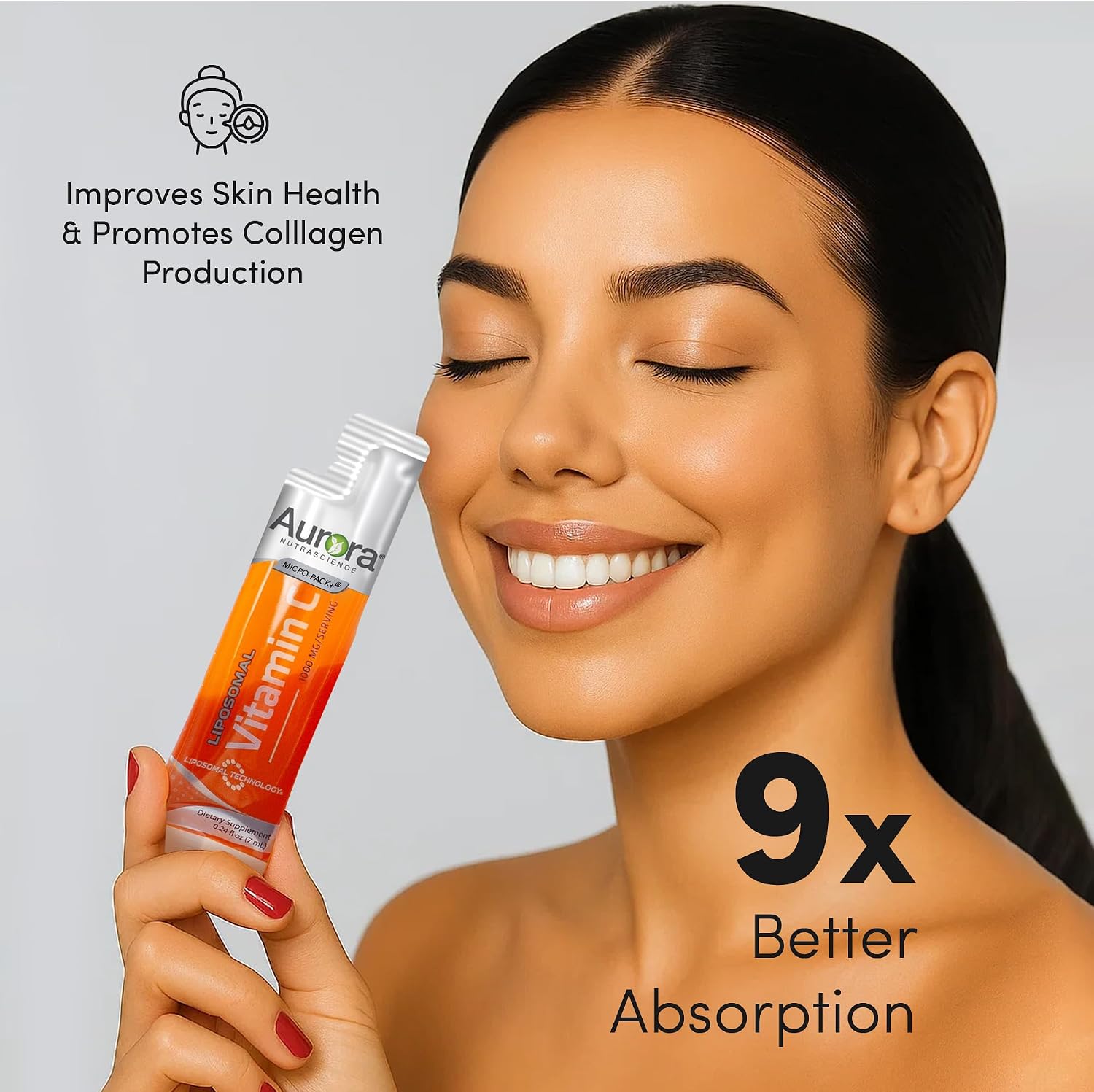 Aurora Nutrascience Vitamina C Liposomal Líquida - 1000 mg, 30 Sobres Monodosis, Sabor Naranja