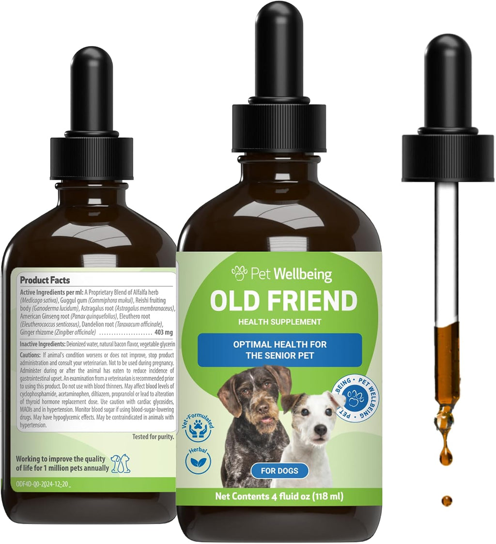 Pet Wellbeing Old Friend para Perros Senior - Suplemento Herbal para la Salud Inmunológica, Movilidad Articular y Niveles de Energía - 59 ml