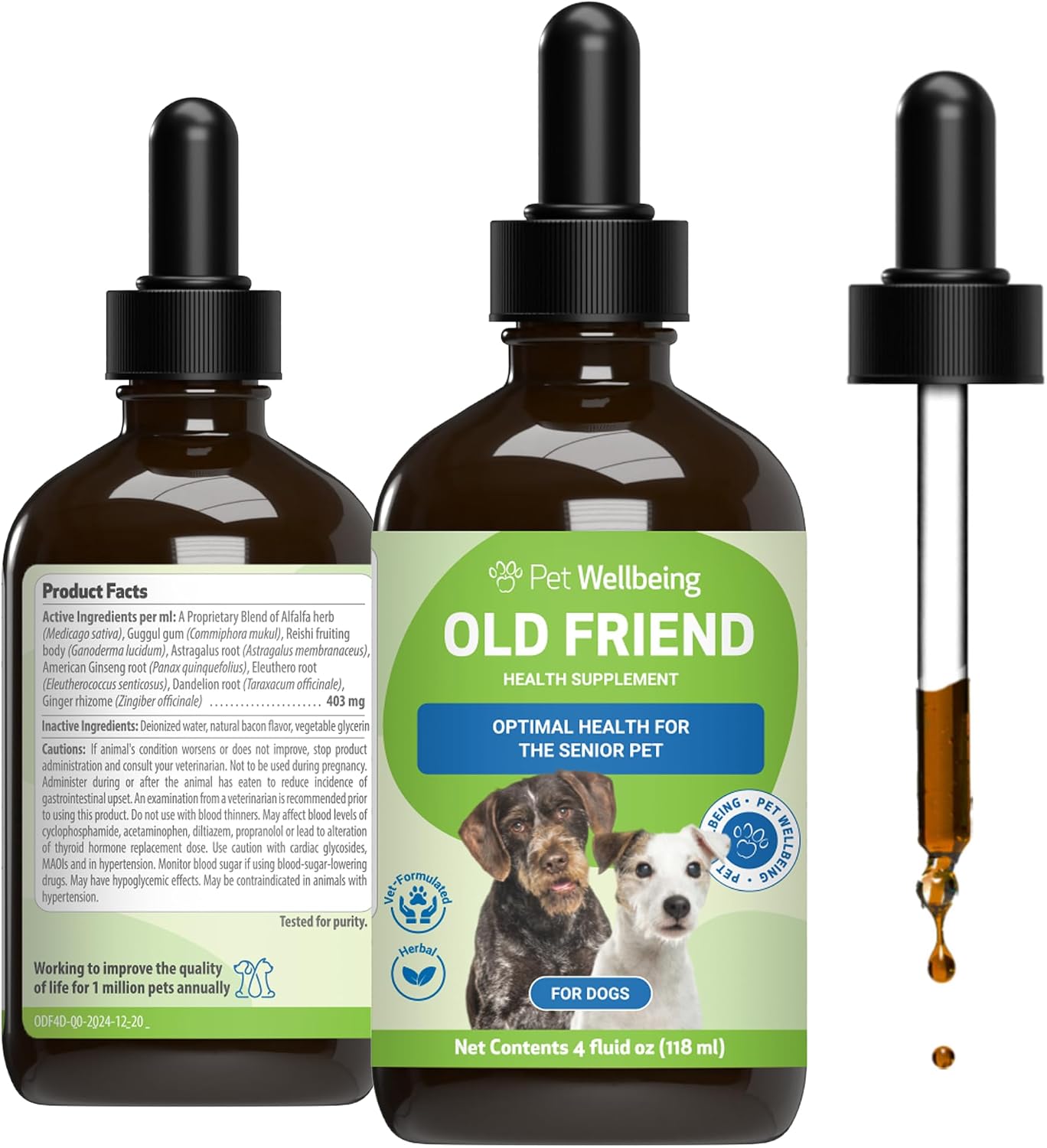 Pet Wellbeing Old Friend para Perros Senior - Suplemento Herbal para la Salud Inmunológica, Movilidad Articular y Niveles de Energía - 59 ml