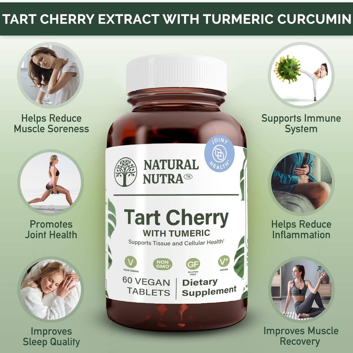 Natural Nutra Tart Cherry Extract with Turmeric, 60 Tablets (Vegan, Gluten-Free)