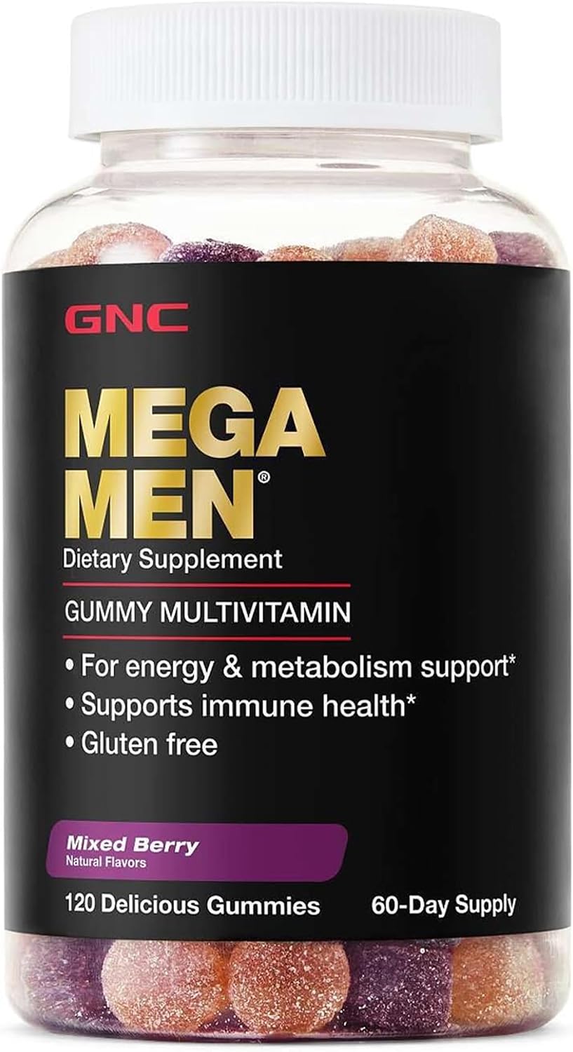 GNC Mega Men Multivitamínico en Gomitas para Hombres - Energía, Metabolismo e Inmunidad, Sabor Frutos Rojos, 120 Gomitas