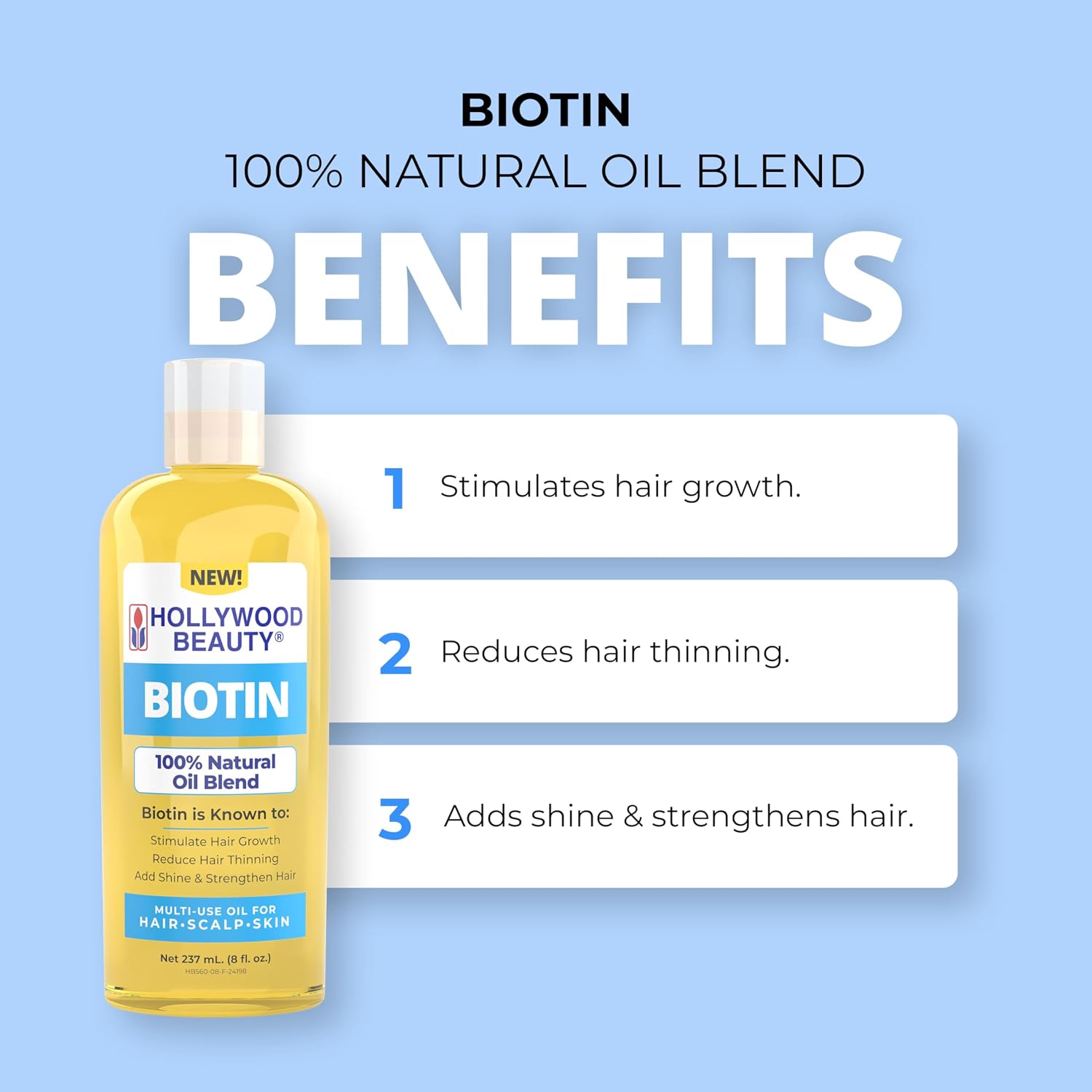Aceite de Biotina Hollywood Beauty para Cabello, Cuero Cabelludo y Piel (237 ml)