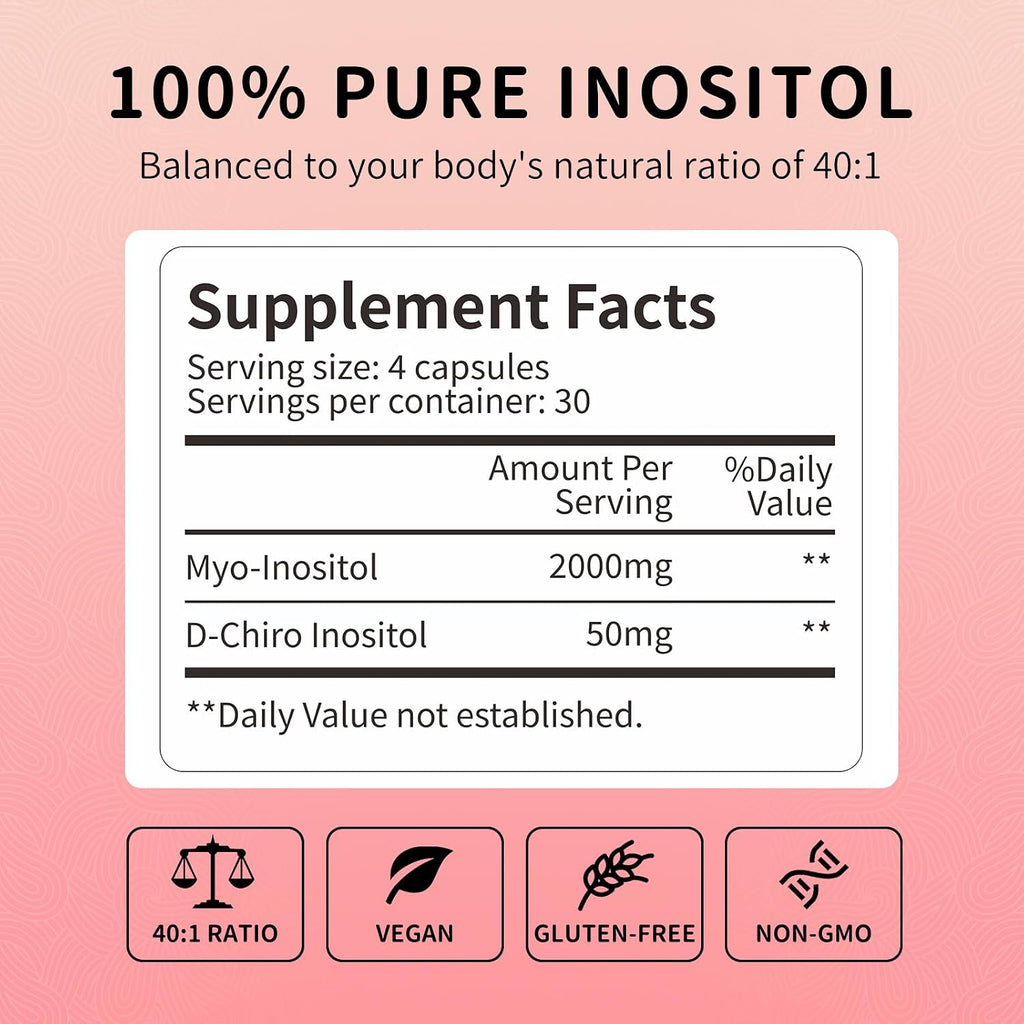 RUNICA Myo-Inositol & D-Chiro Inositol (40:1 Ratio) - 120 Cápsulas Veganas, Pack de 30 Días