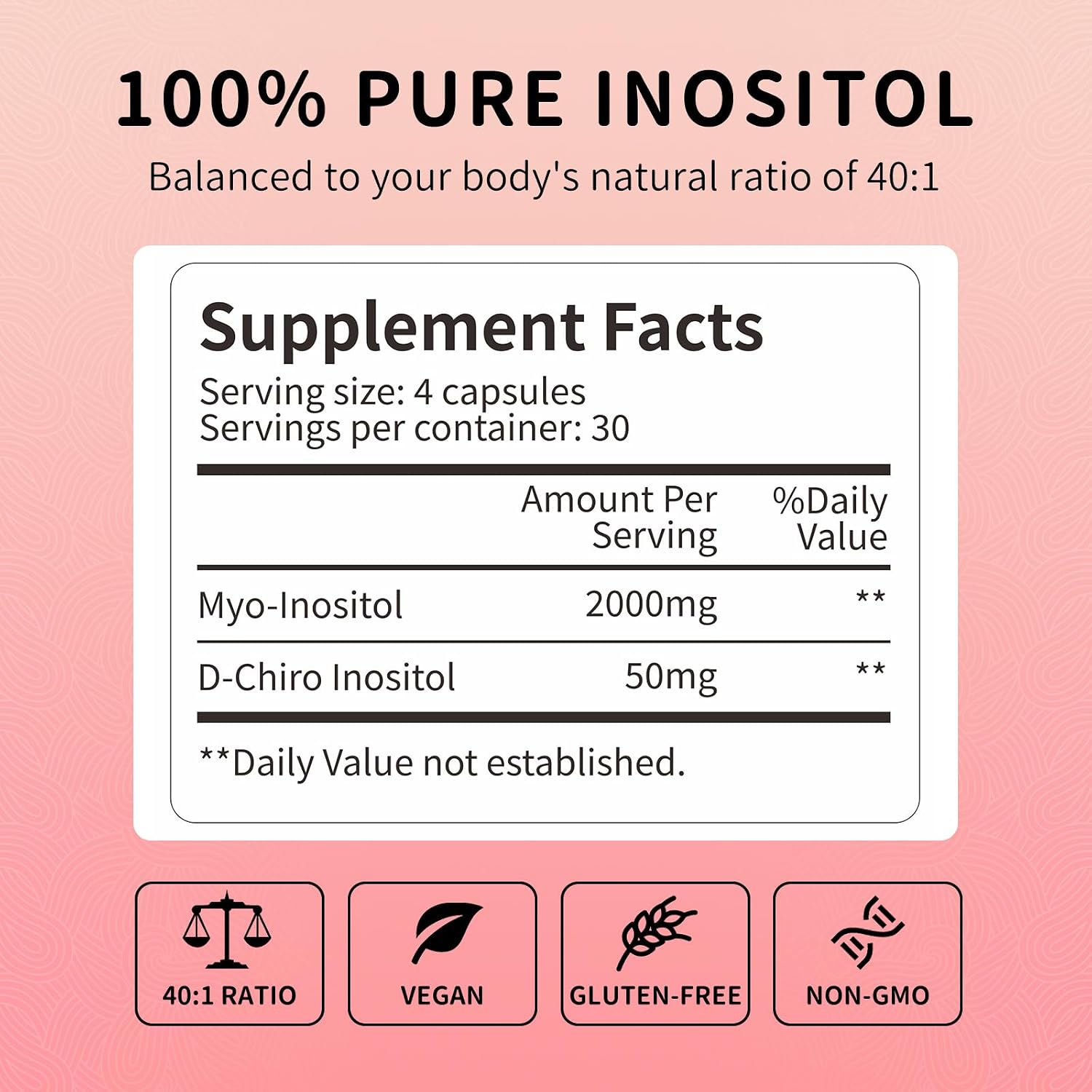 RUNICA Myo-Inositol & D-Chiro Inositol (40:1 Ratio) - 120 Cápsulas Veganas, Pack de 30 Días