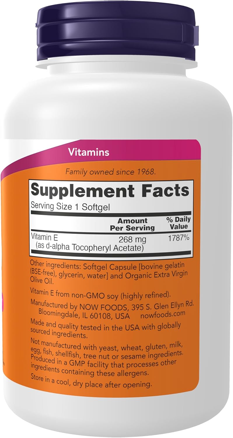 Vitamina E 400 UI con D-Alfa Tocoferol Natural - 250 Perlas Blandas