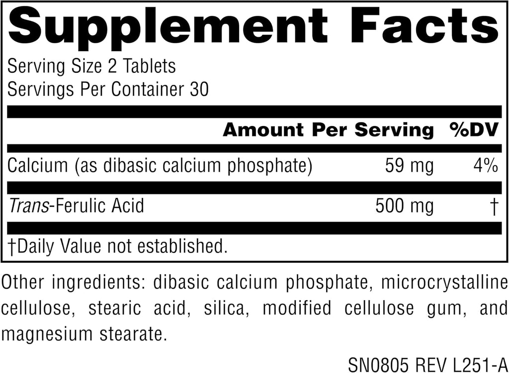 Source Naturals Athletic Series, Ácido Ferúlico Trans, 250 mg, 60 Comprimidos