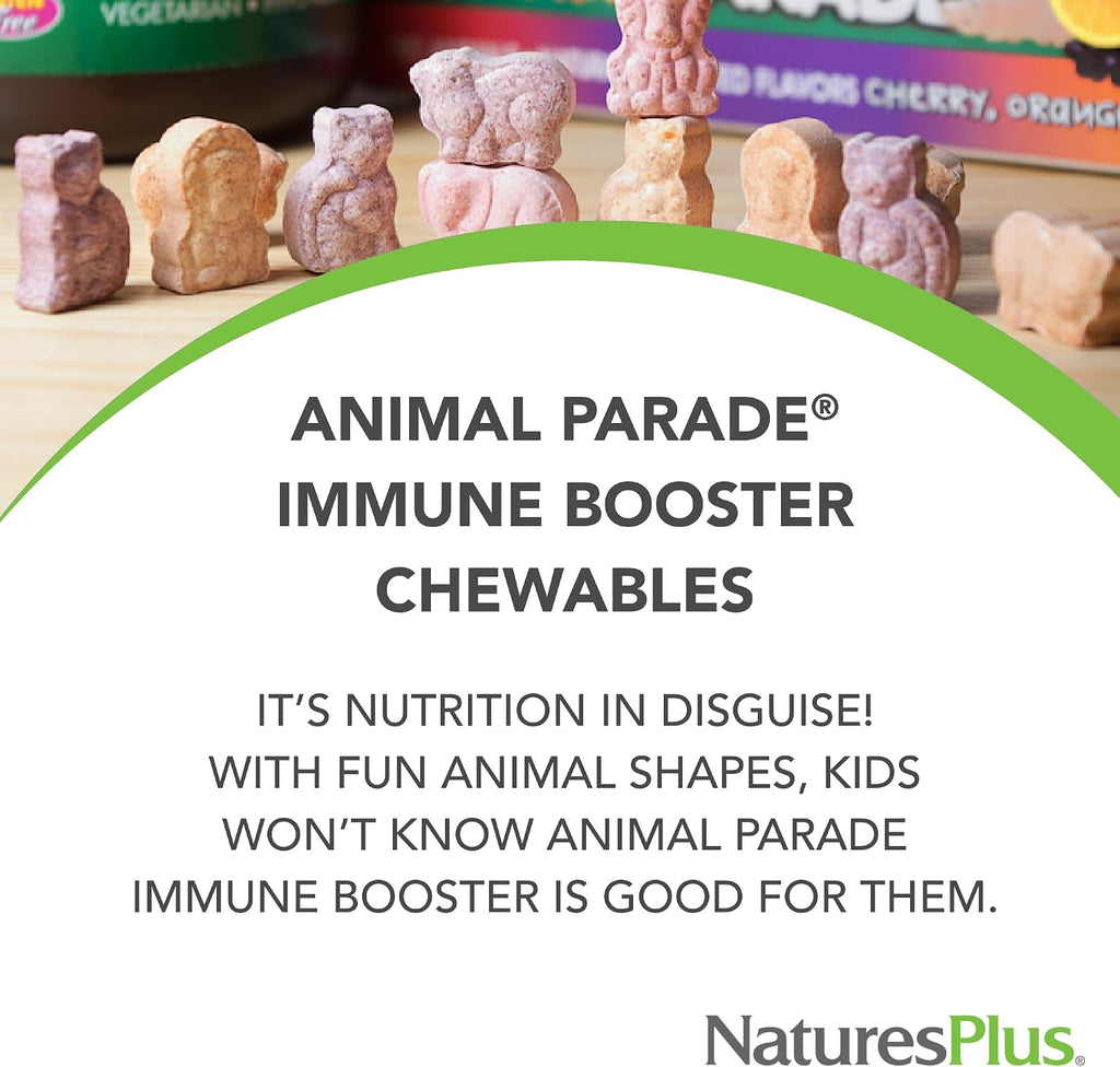 NaturesPlus Animal Parade Immune Booster – 90 Chewable Tablets Tropical Flavor – Children's Immune Support
