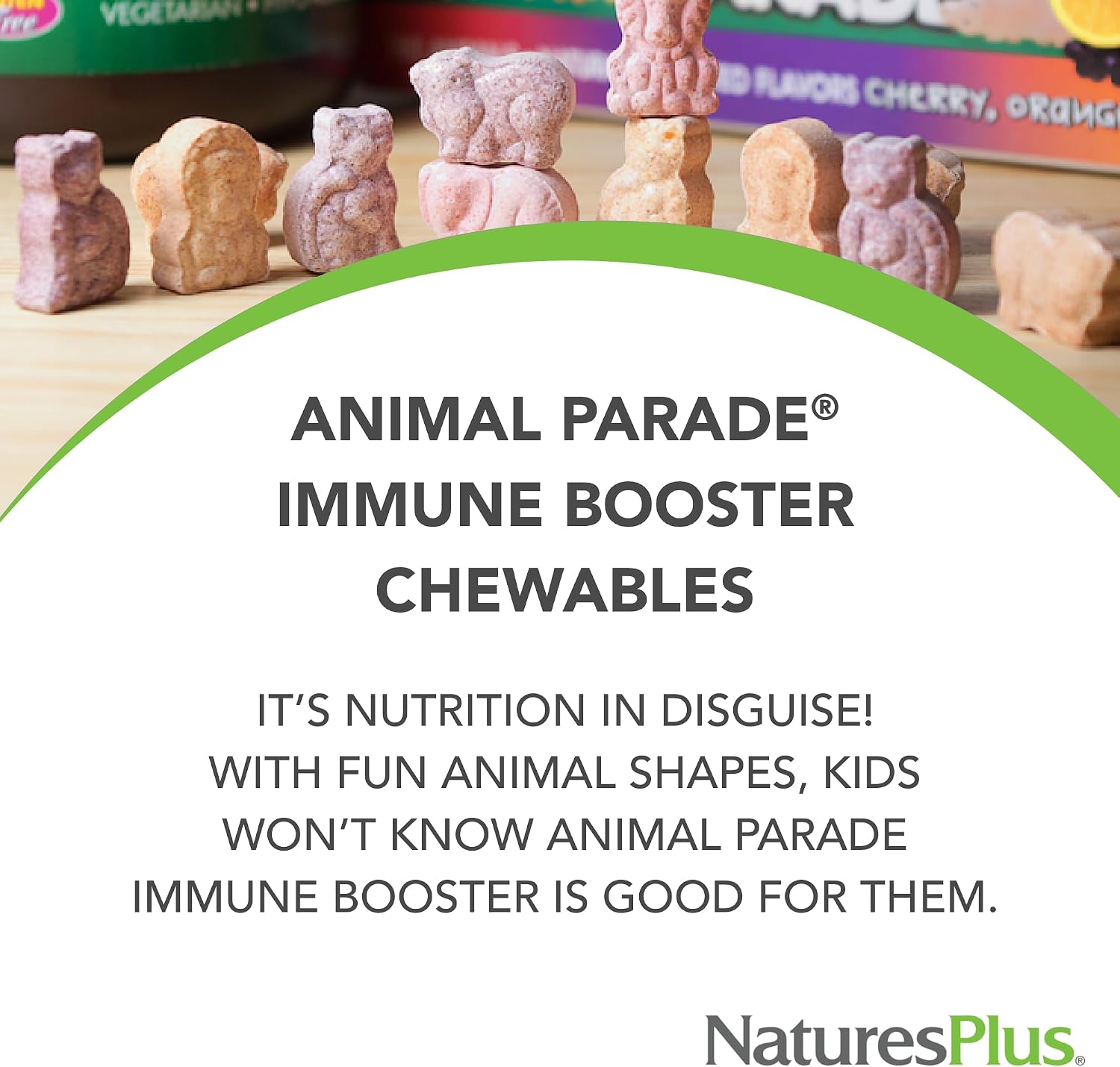 NaturesPlus Animal Parade Immune Booster – 90 Chewable Tablets Tropical Flavor – Children's Immune Support