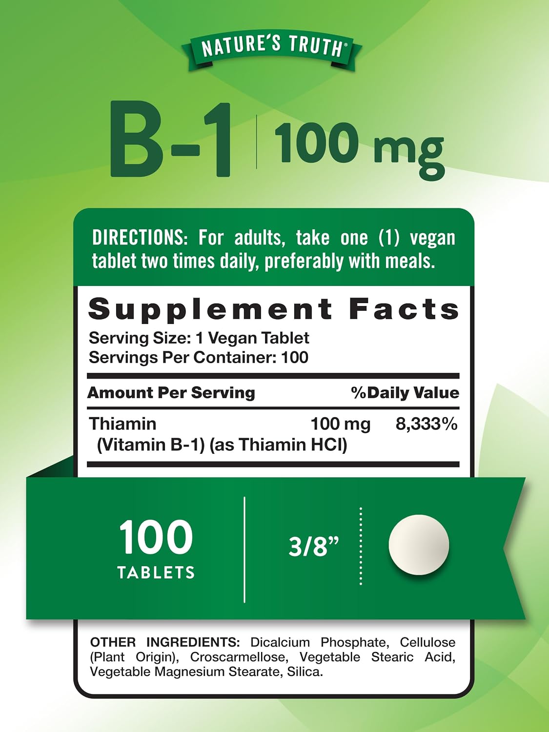 Nature's Truth Vitamina B1 (Tiamina) 100 mg, 100 Tabletas