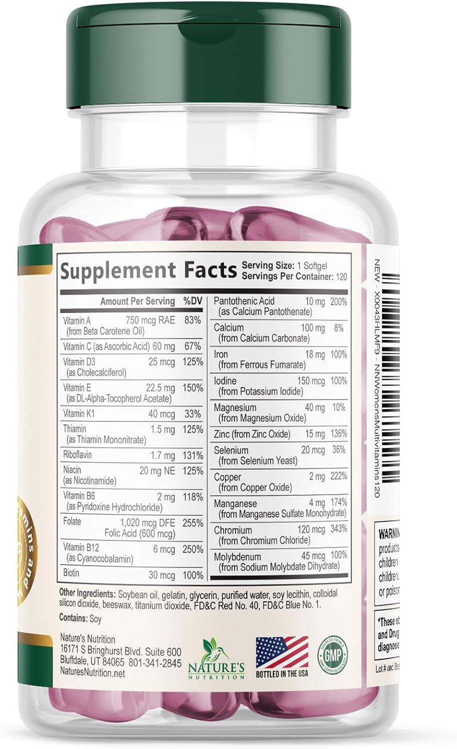 Multivitamínico para Mujeres - Completo Diario con Calcio, Ácido Fólico, Vitaminas A, C, D, E y Grupo B, Zinc y Hierro - Apoyo para Huesos, Energía e Inmunidad - 120 Cápsulas Blandas