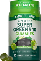 Nature's Truth Super Greens Gummies | 60 uds | Vegano y sin OMG | Con verduras reales | Sabor a manzana