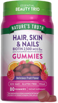 Nature's Truth Gominolas para Cabello, Piel y Uñas | 80 Gominolas | 2500mcg de Biotina | Vegano, Sin Gluten | Suplemento para Mujeres y Hombres