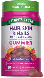 Nature's Truth Gominolas para Cabello, Piel y Uñas | 80 Gominolas | 2500mcg de Biotina | Vegano, Sin Gluten | Suplemento para Mujeres y Hombres