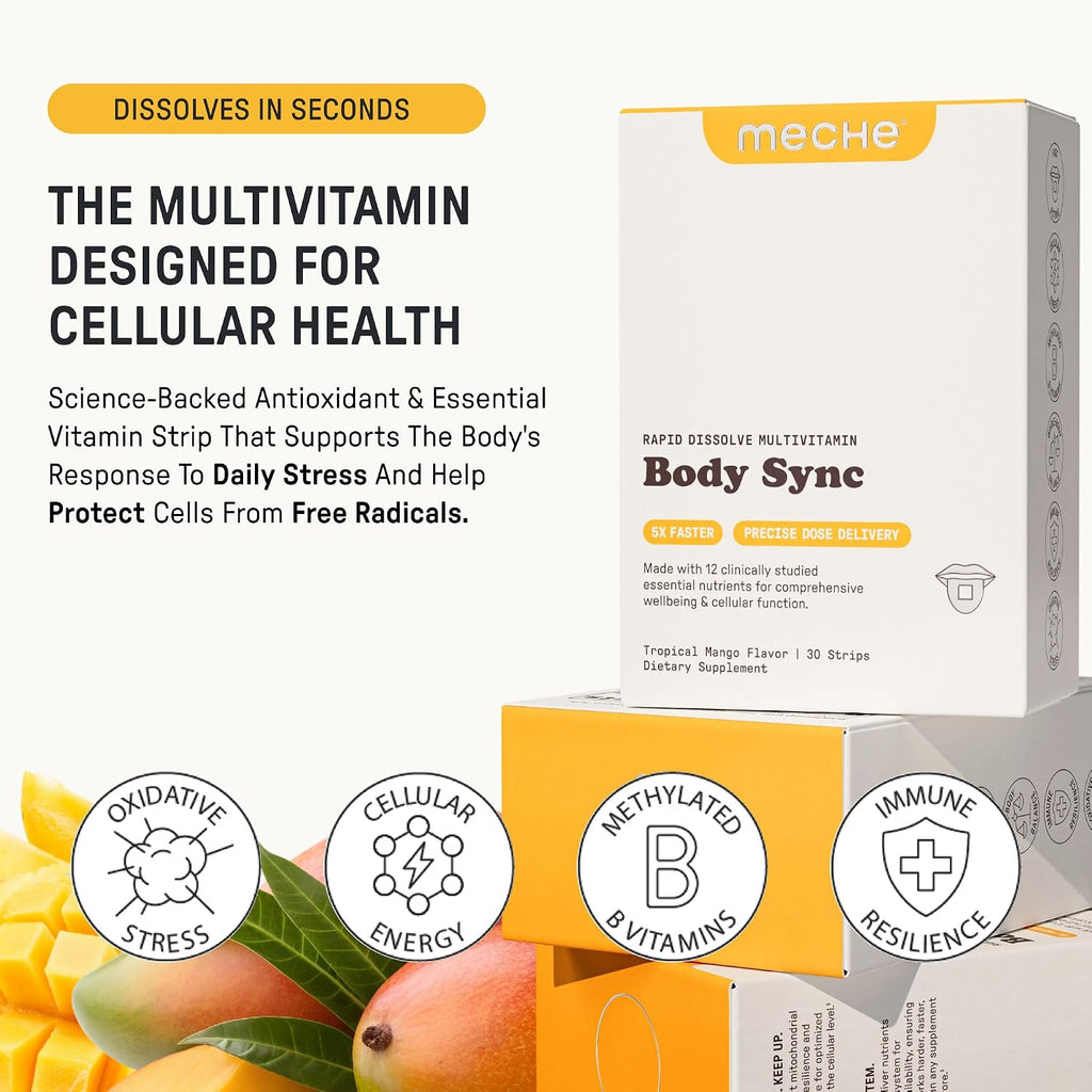 Meche Body Sync™ Tiras Multivitamínicas de Disolución Rápida para Mujeres y Hombres