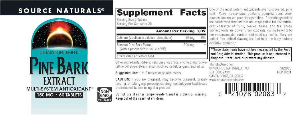 Source Naturals Extracto de Corteza de Pino 150mg, 60 Comprimidos