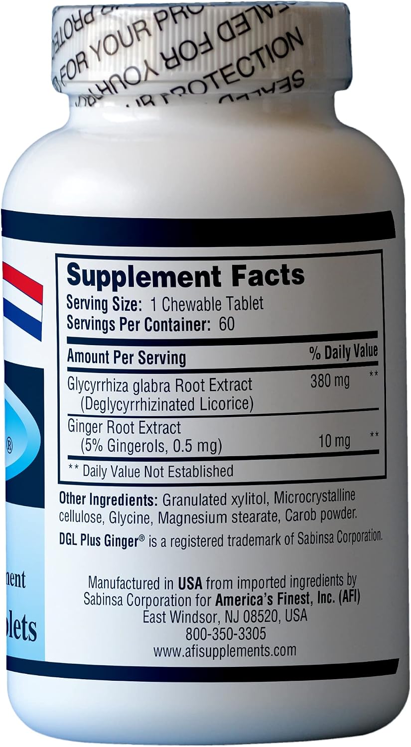 AFI DGL Plus Jengibre - 60 Comprimidos Masticables para la Salud Digestiva