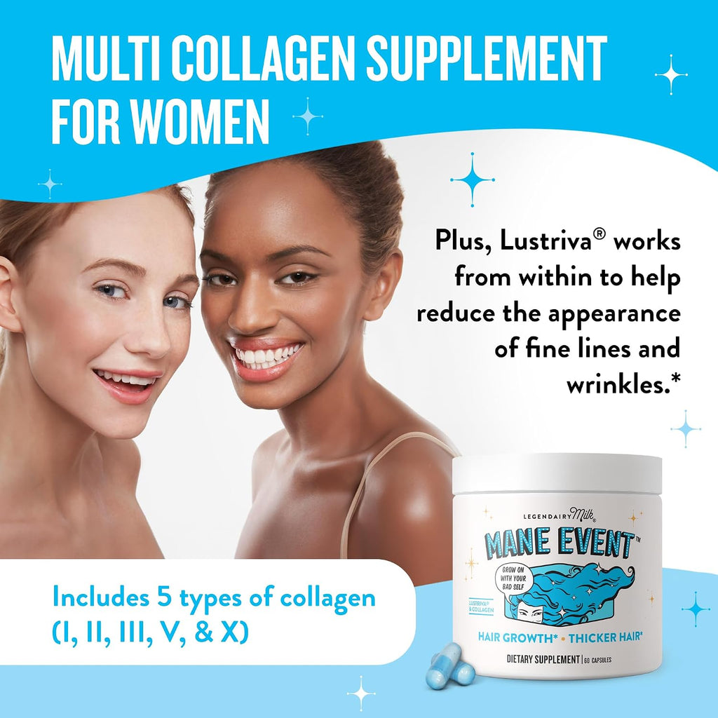 Vitaminas para el Crecimiento del Cabello para Mujeres - Biotina con Colágeno y Lustriva, Mane Event™