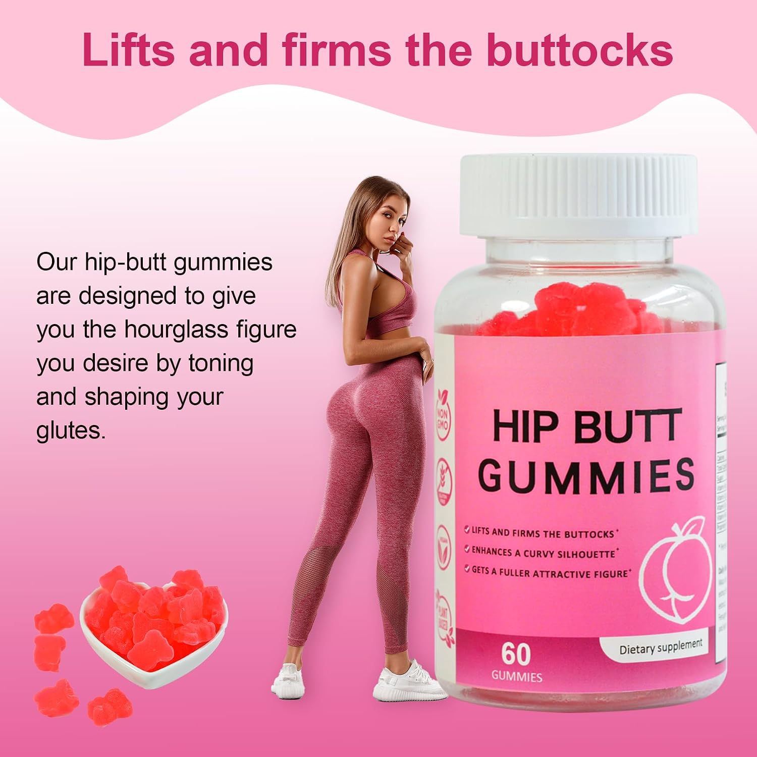 Laicuherb BBL Gummies para Mujeres Curvas - Sabor a Bayas, Gomitas con Vitaminas A, C, E y B6, 60 unidades, Forma de Oso, Mezcla Herbal