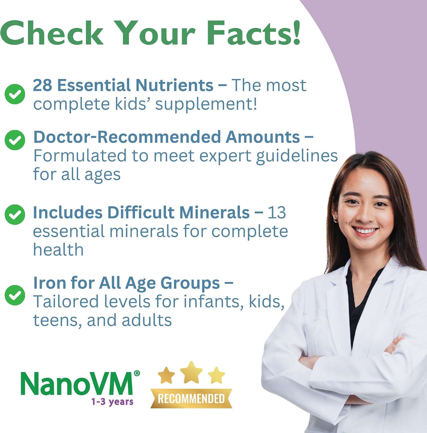 NanoVM 1-3 Años - Multivitamínico Infantil Sin Alérgenos, Polvo sin Sabor, 275g