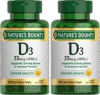 Nature's Bounty Vitamina D3 1000 UI Cápsulas Blandas, Apoyo Inmunológico, Huesos Saludables, 350 Comprimidos