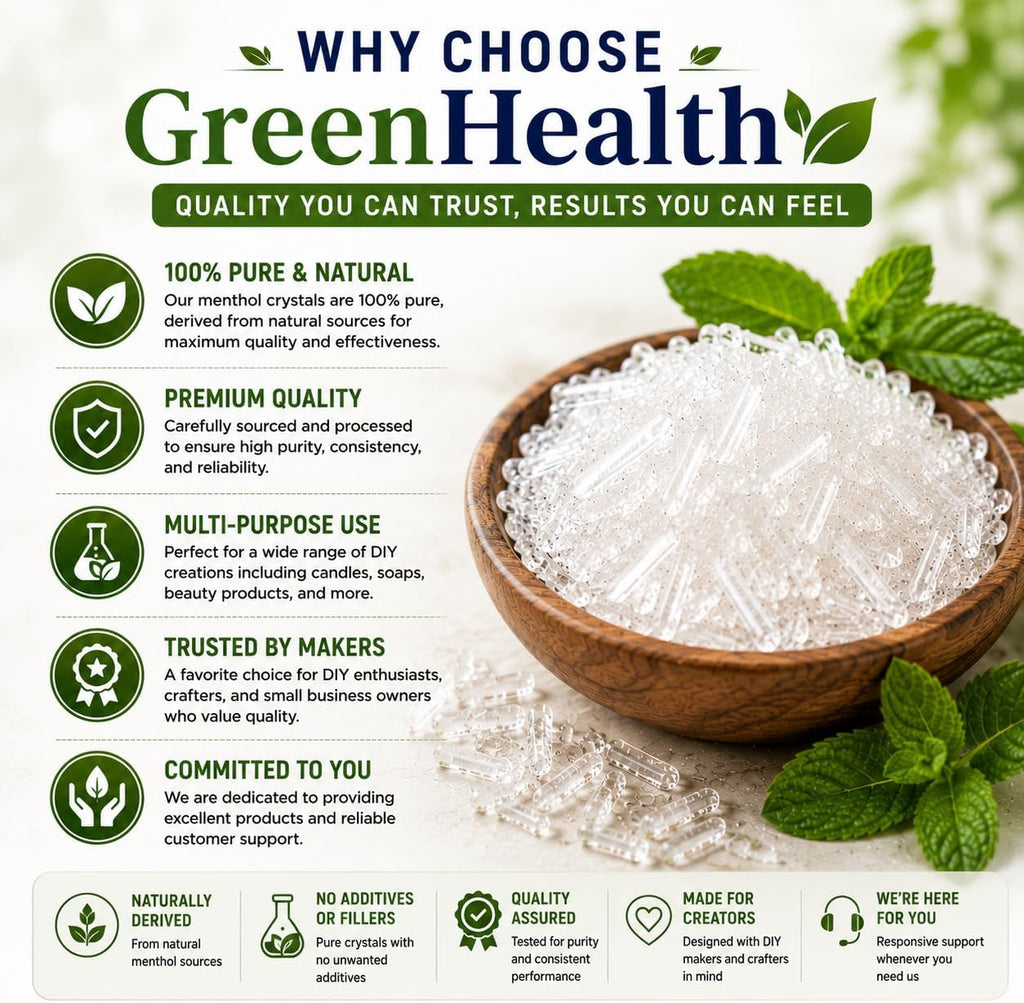 GreenHealth Premium Menthol Crystals – 1 lb (16 oz) | 100% Pure Natural | Strong Peppermint Aroma | Food Grade Mylar Bag | Melting Point 95–107°F
