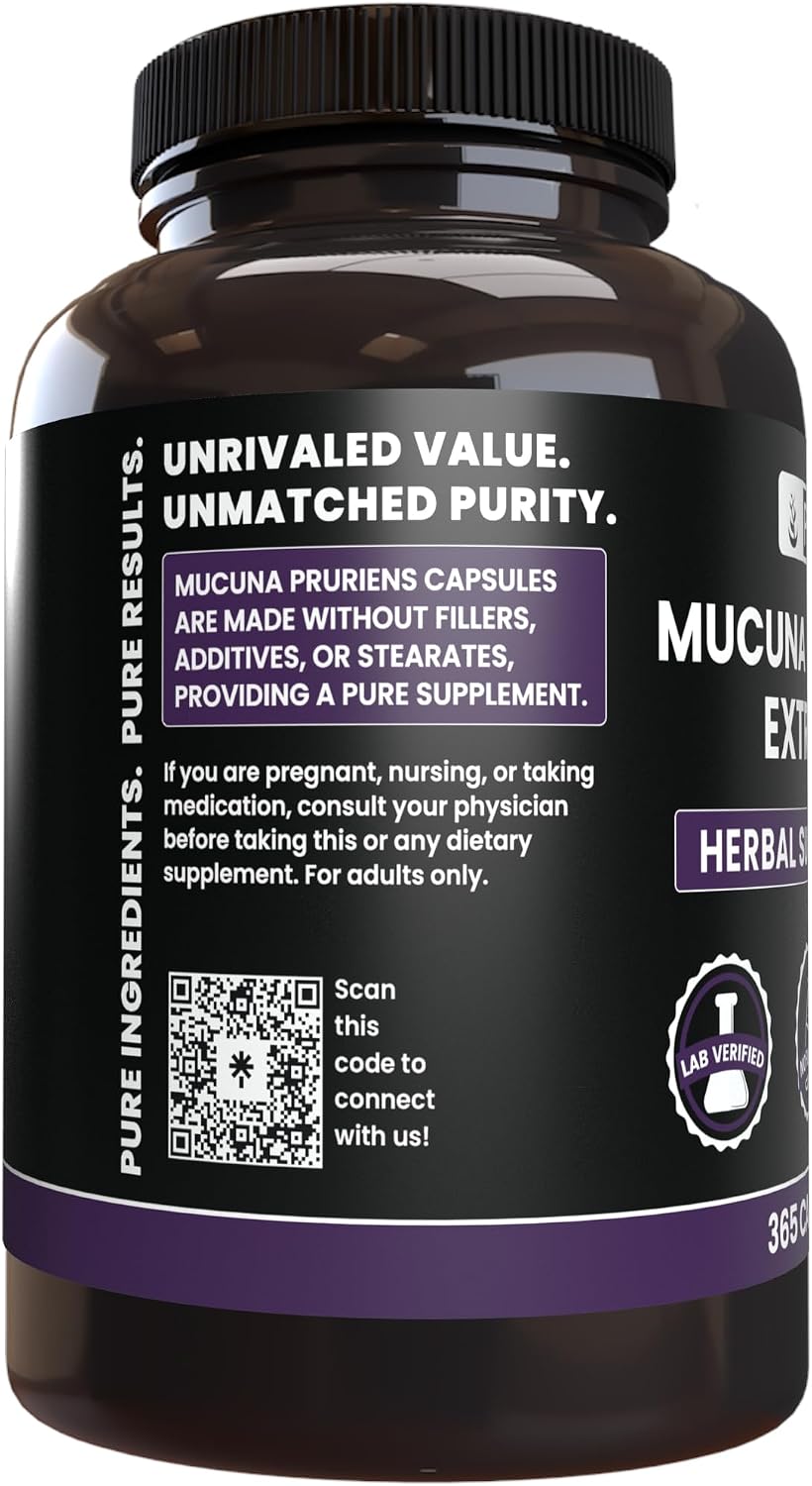 Pure Original Ingredients Mucuna Pruriens (365 Cápsulas) Sin Rellenos, Siempre Puro, Verificado en Laboratorio