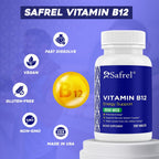 Safrel Vitamina B12 1000 mcg - 200 Comprimidos - Vegano, Sin Gluten, Sin Colorantes