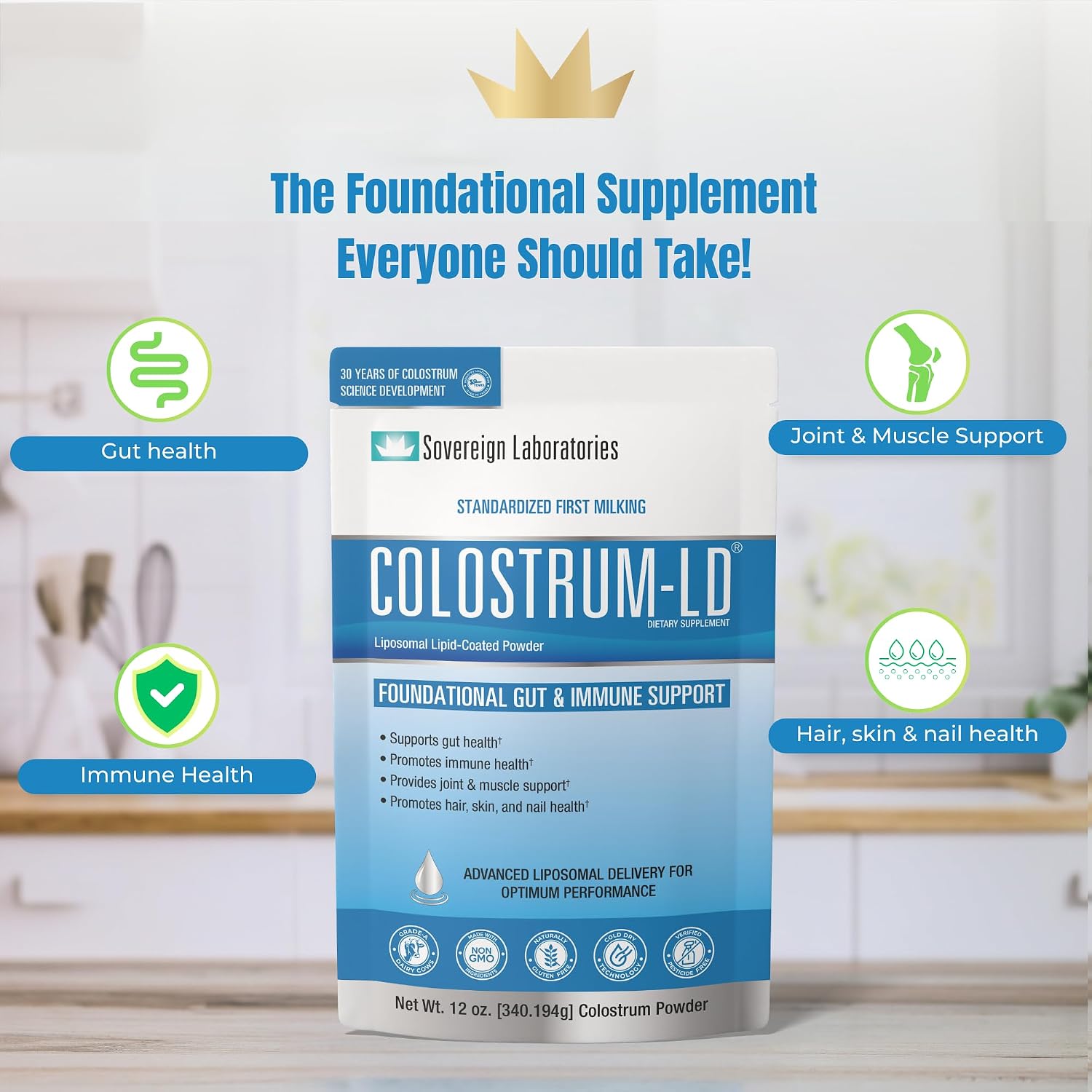 Colostrum-LD Powder | Sin Sabor | Entrega Liposomal, Máxima Absorción | 340 g (12 oz) - 68 Porciones