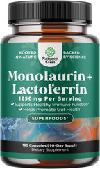 Suplemento de Lactoferrina y Monolaurina de Alta Potencia - 250mg Lactoferrina y 1000mg Monolaurina - 120 Cápsulas Vegetarianas