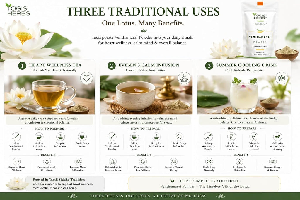 YOGIS HERBS Polvo de Venthamarai - Polvo de Loto Blanco (Nelumbo Nucifera) - Hierba Tradicional Siddha Tamil - Pétalos Puros en Polvo