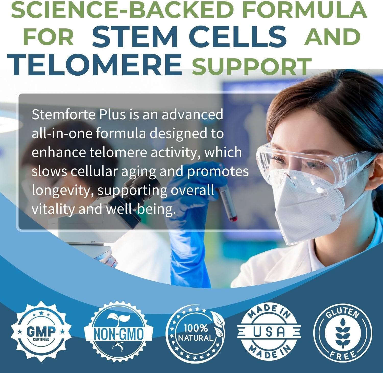 NuVi Global Stemforte Plus - Suplemento para Salud Celular y Telómeros - 90 Cápsulas