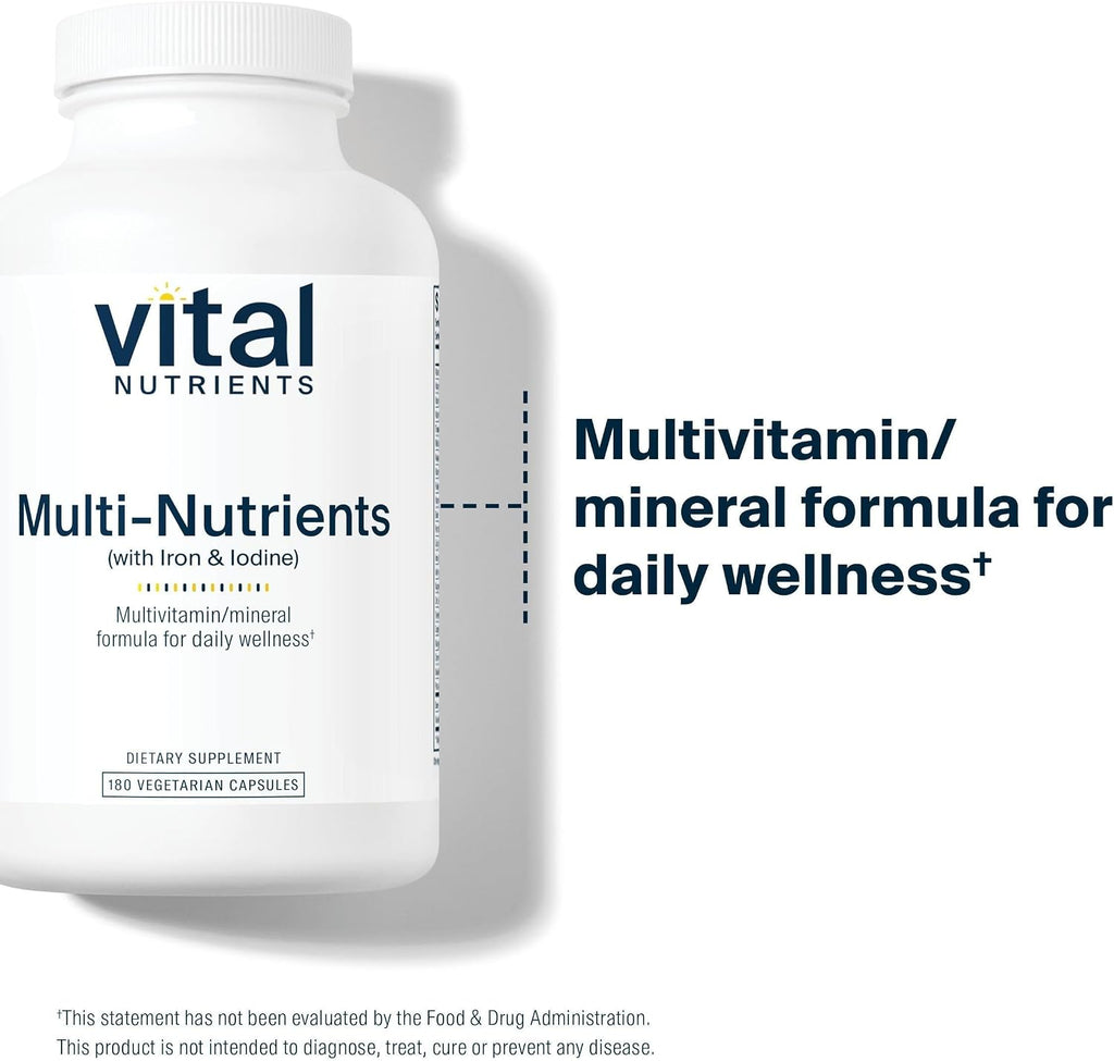 Vital Nutrients Multi-Nutrients con Hierro y Yodo - Multivitamínico y Mineral Vegetariano - 180 Cápsulas