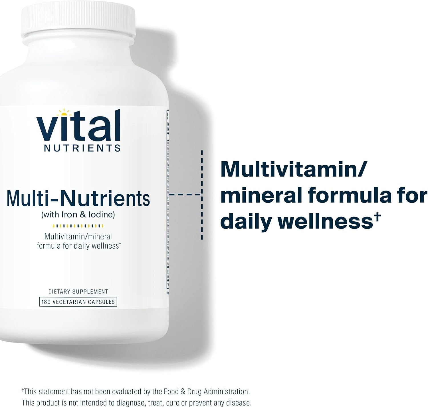 Vital Nutrients Multi-Nutrients con Hierro y Yodo - Multivitamínico y Mineral Vegetariano - 180 Cápsulas
