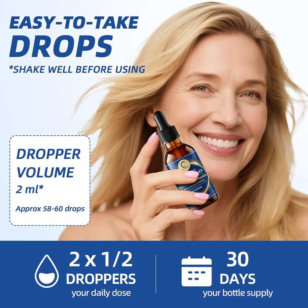 Liquid Biotin & Collagen Drops - 20000 µg de Biotina con Colágeno Líquido - 59 ml