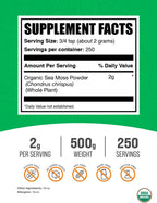 BulkSupplements.com Musgo Marino Irlandés Orgánico en Polvo - Suplemento de Musgo Marino, Superalimento - Vegano y Sin Gluten, 2g por Ración, 500g (1.1 lbs)
