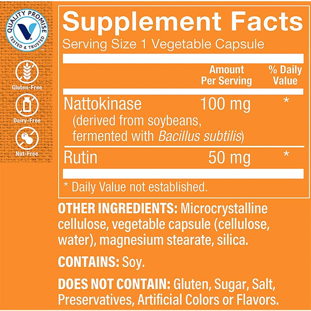 The Vitamin Shoppe Nattokinase with Rutin 100 mg, Nutritional Supplement