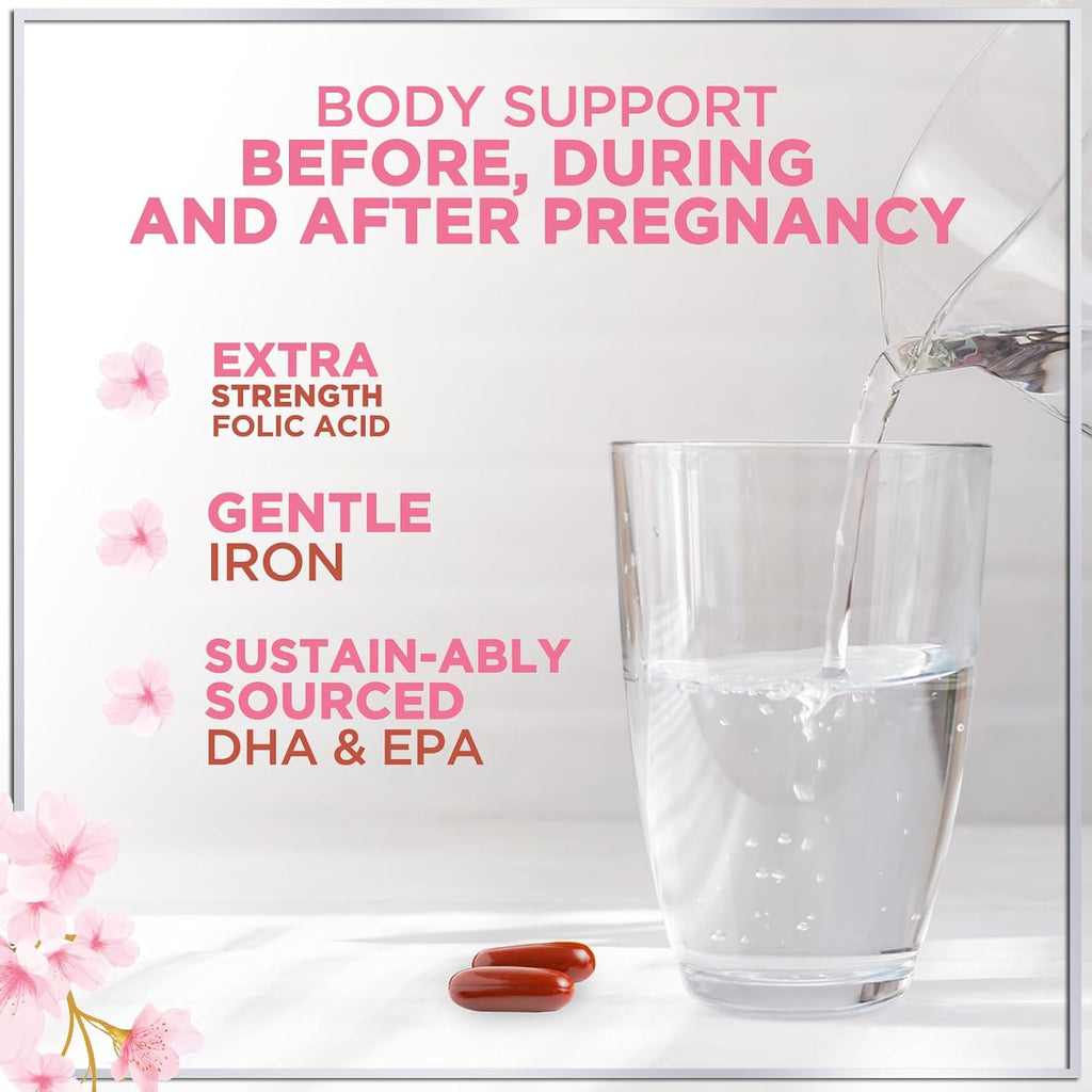 Hello Lovely! Vitaminas Prenatales con Ácido Fólico + Omega 3 DHA - 120 Cápsulas Blandas