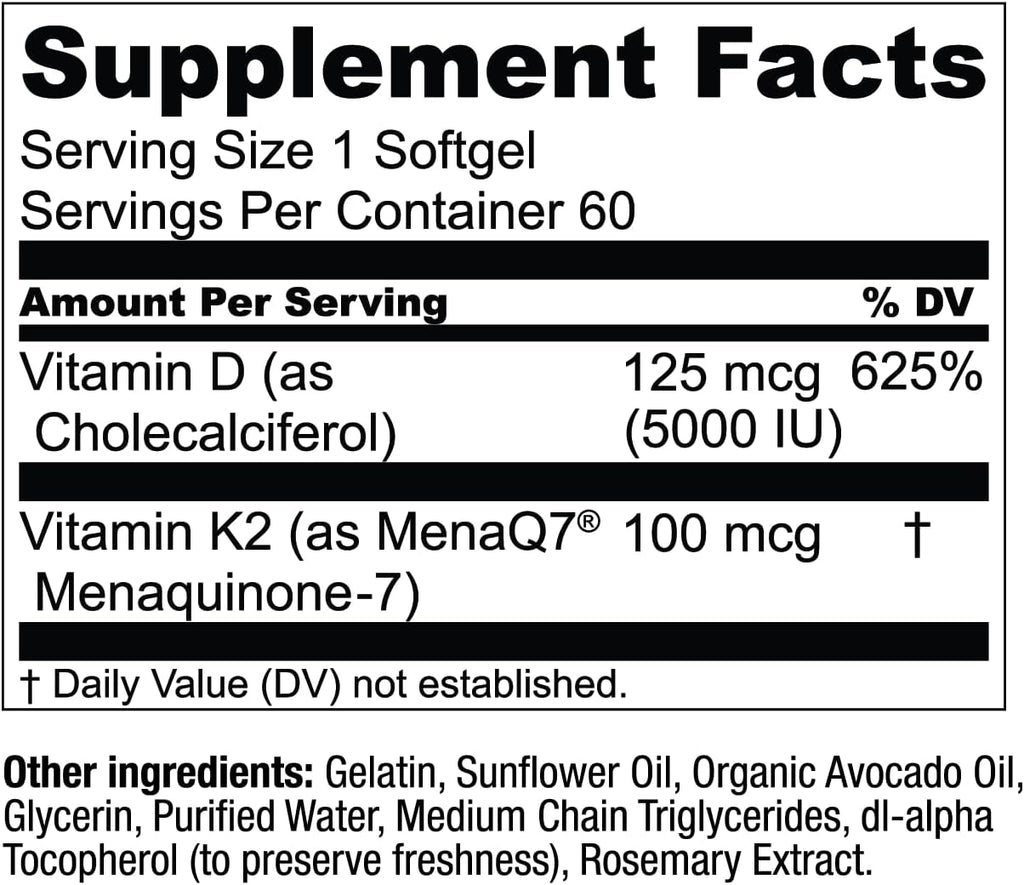 Live Conscious Vitamina K2 MK7 con D3 5000 UI - 60 Cápsulas Blandas