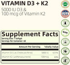 HappieVita Vitamina D3 K2, 5000 UI (125 mcg) + Vitamina K2 100 mcg, 2 en 1, 60 Cápsulas Blandas