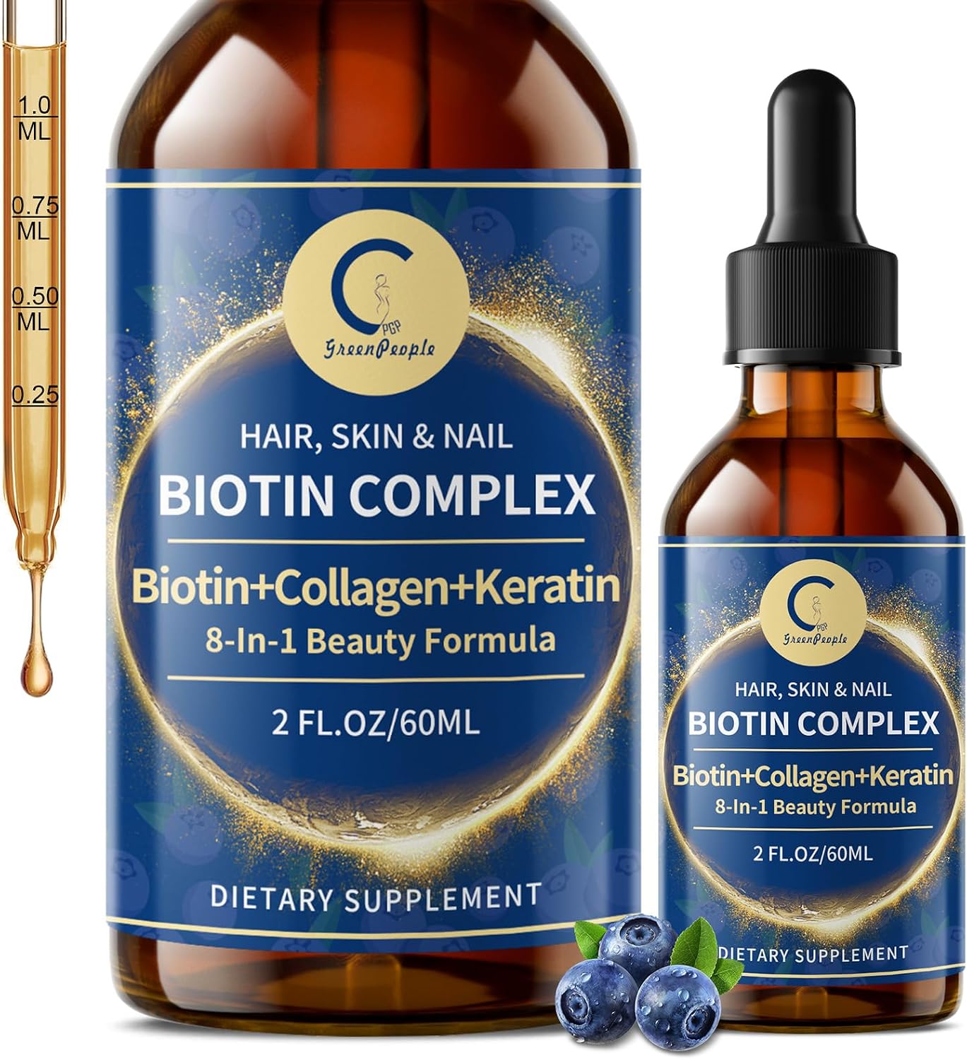 Liquid Biotin & Collagen Drops - 20000 µg de Biotina con Colágeno Líquido - 59 ml