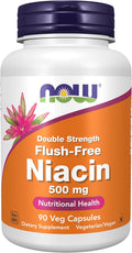 NOW Foods Niacin (Vitamina B3) 500 mg Flush-Free - 90 Cápsulas Vegetales