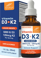 Sandhu's Gotas de Vitamina D3 y K2 para Adultos | 5000 UI D3, 120 mcg K2, 2 x 30 ml