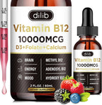 dilib Complejo Vitamina B12 10000 mcg Gotas Sublinguales - Triple B-12 con Metilcobalamina, Adenosilcobalamina e Hidroxocobalamina
