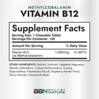 Built by Nature Vitamina B12 1000 mcg Metilcobalamina, Comprimidos Sublinguales Sabor a Bayas, 120 unidades (4 meses)