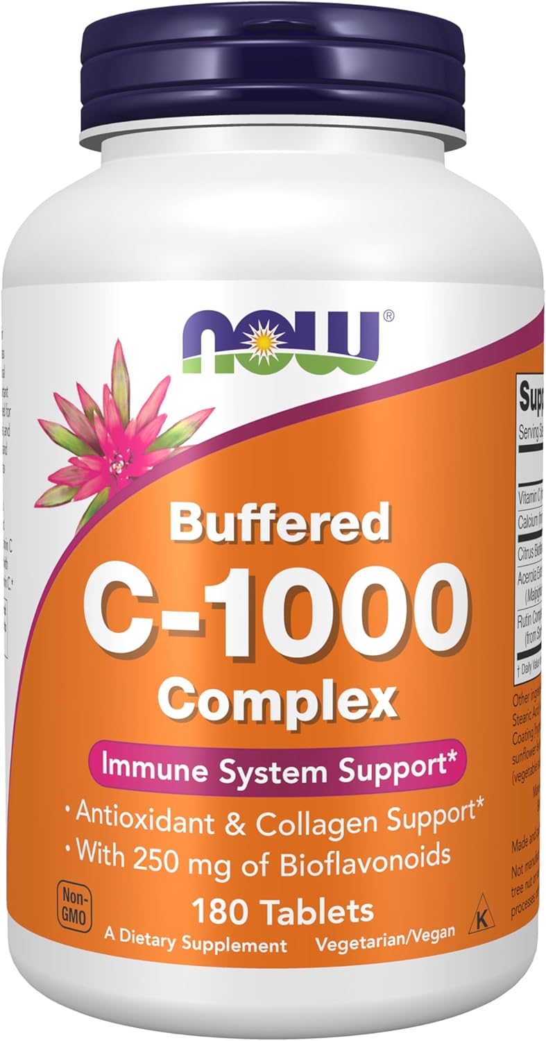 NOW Foods Vitamina C-1000 Complex con 250 mg de Bioflavonoides, Tamponada, 180 Comprimidos