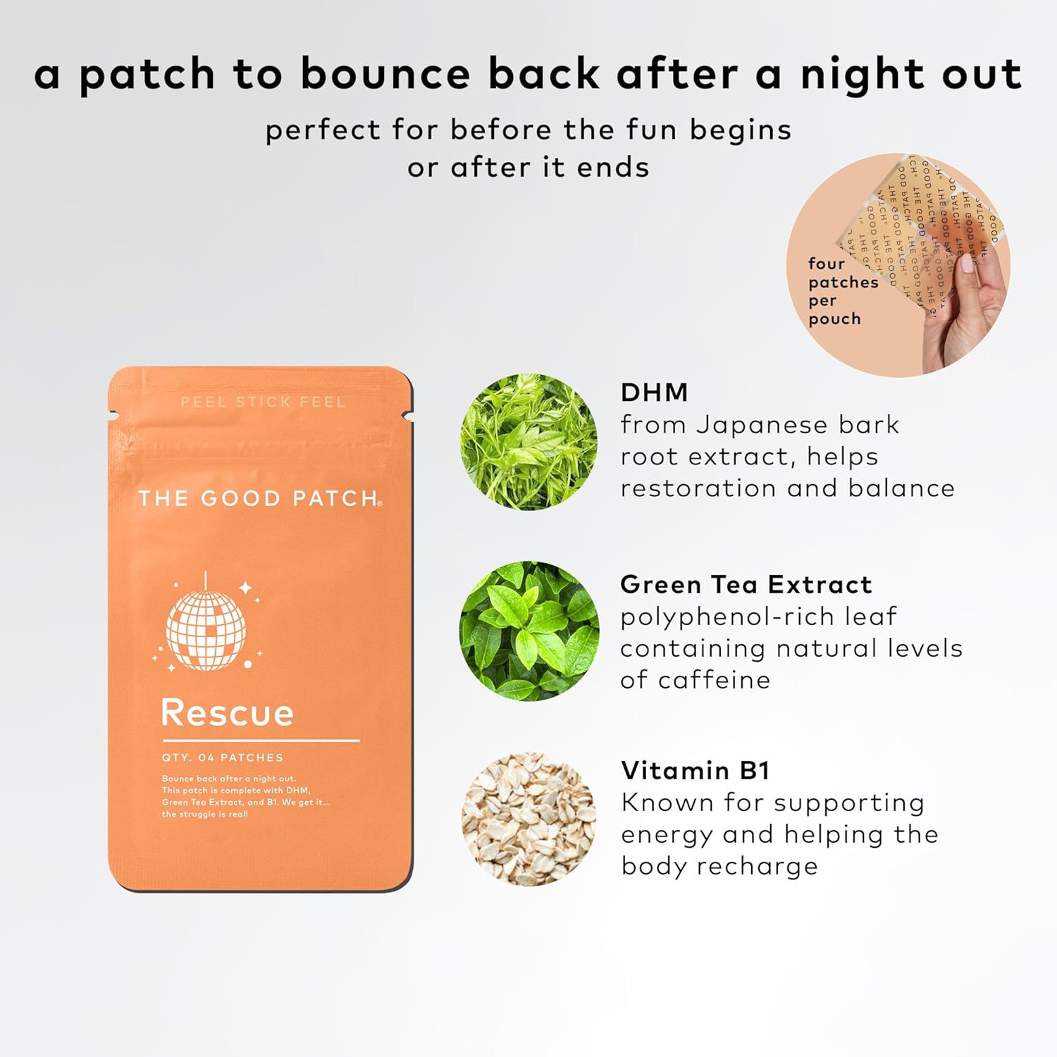 The Good Patch Rescue Recovery Patch - Parche Recuperador con DHM, Vitamina B1 y Té Verde (16 Parches)